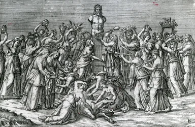 Acht Frauen opfern Priapus, 16. Jahrhundert